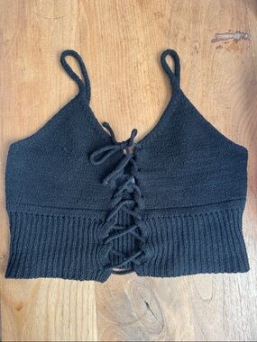 Reformation Black Knit Lace-Up Crop Top